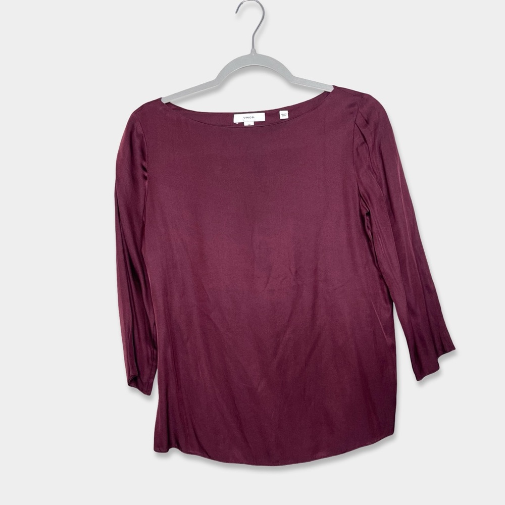VINCE. Blouse Size S Rust/Reddish Color Silk Blend 3/4 Sleeve Boat Neck GUC
